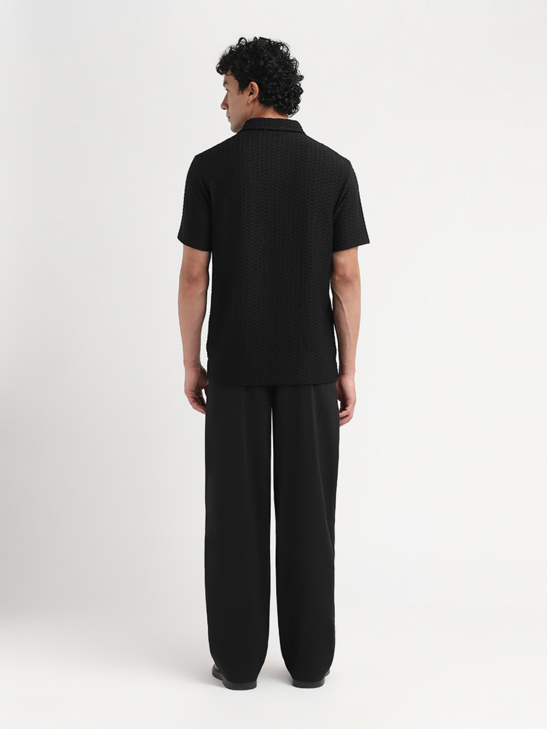 Black Seersucker Regular Fit Polo