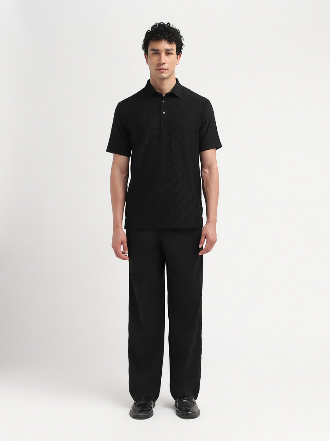 Black Seersucker Regular Fit Polo