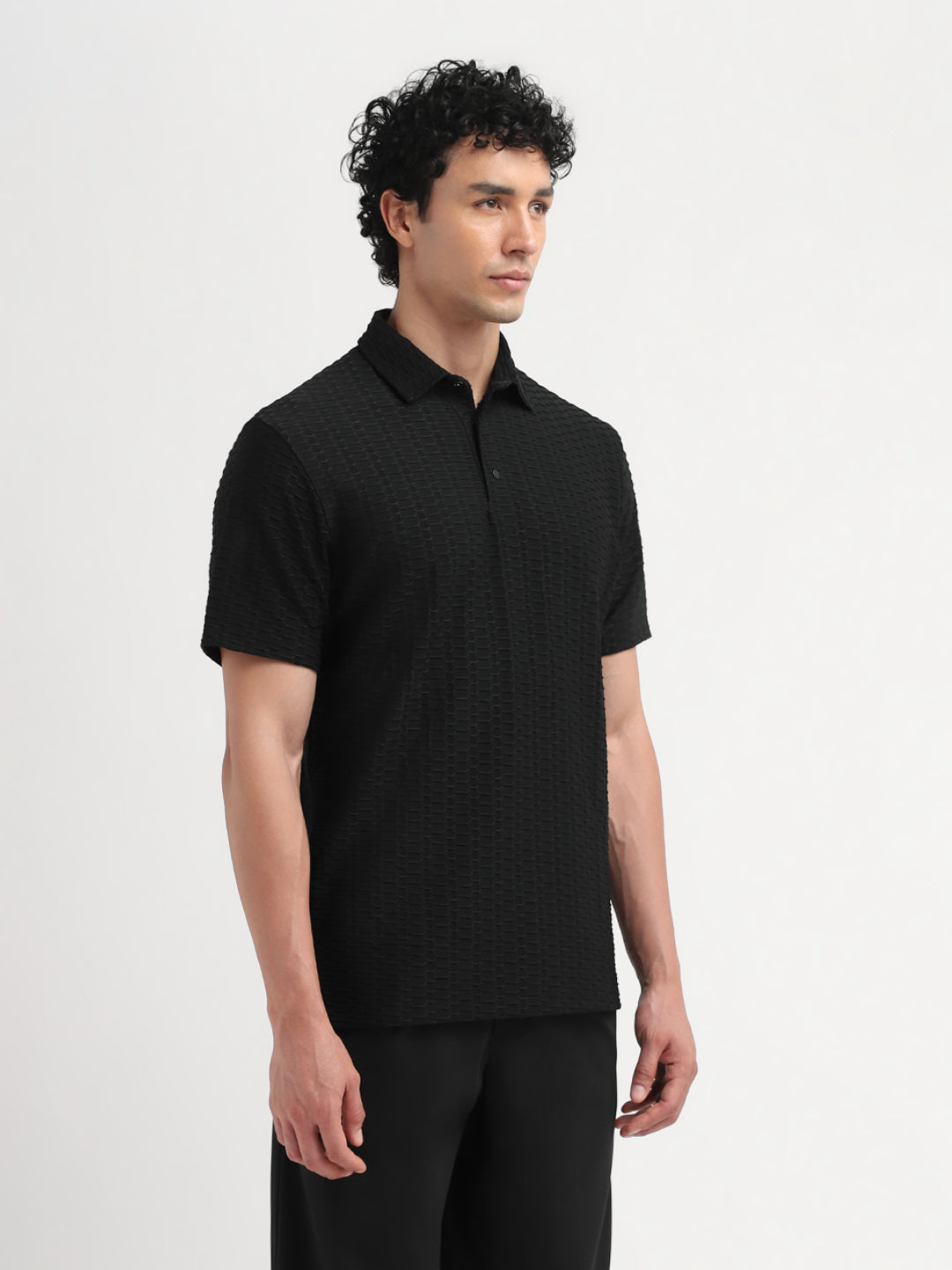 Black Seersucker Regular Fit Polo