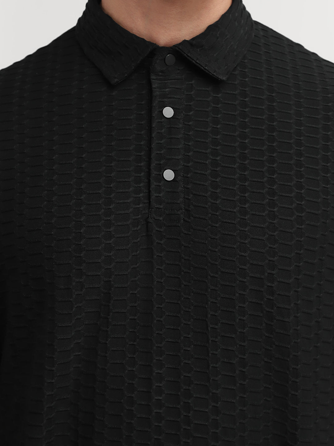 Black Seersucker Regular Fit Polo