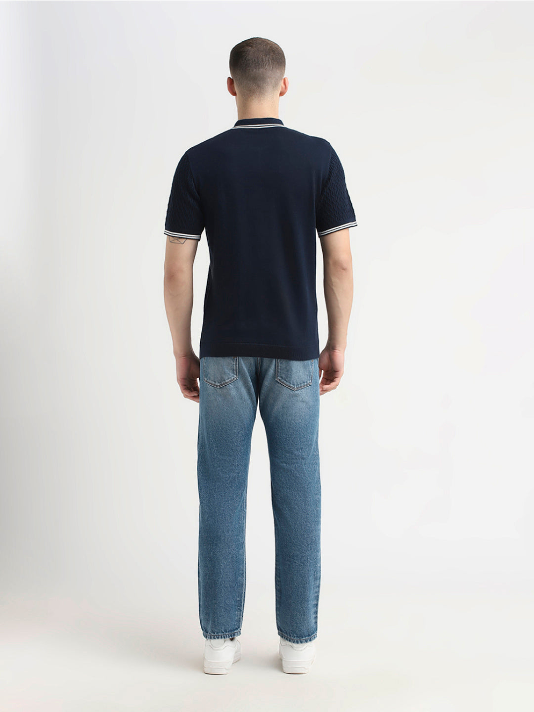 Structured Knitted Zip Polo - Blue