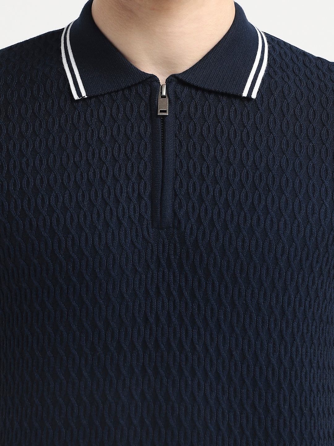 Buy Structured Knitted Zip Polo - Blue for Men Online