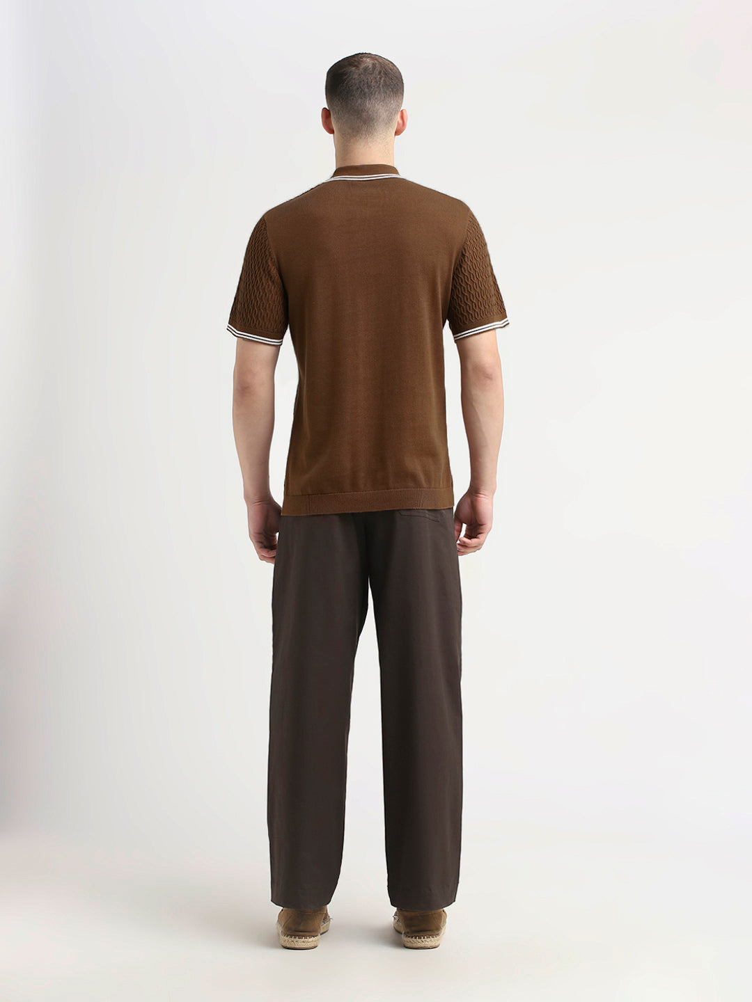 Buy Structured Knitted Zip Polo - Brown for Men Online