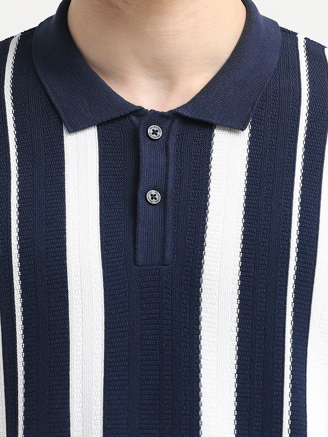 Navy Blue Striped Polo