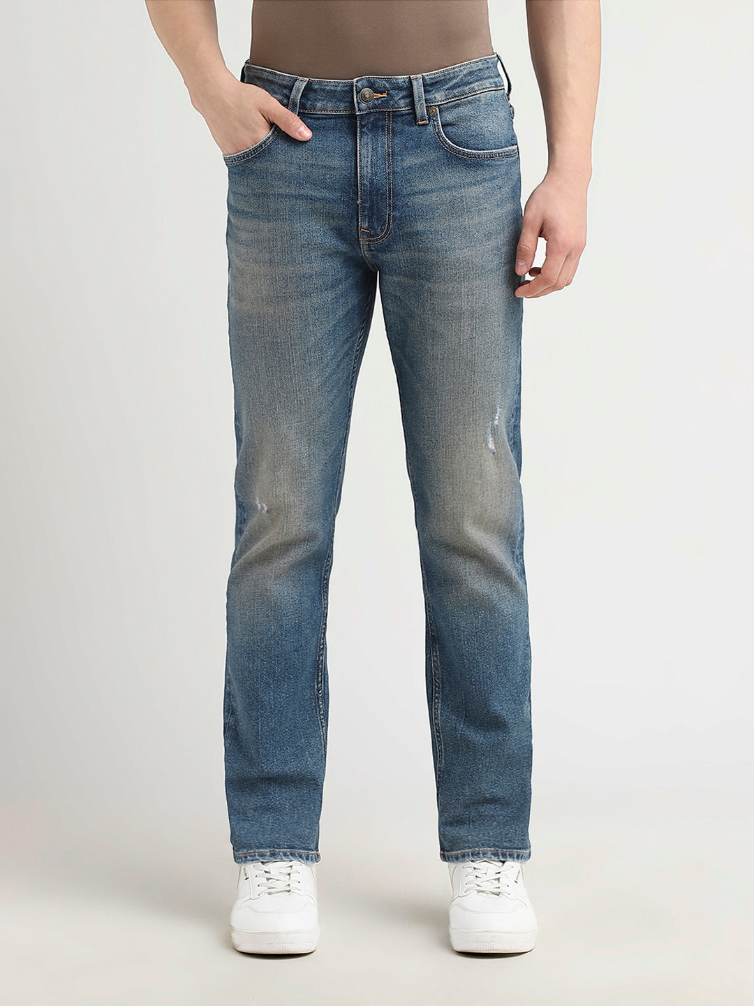 Mildly Distressed Straight Fit Jeans
