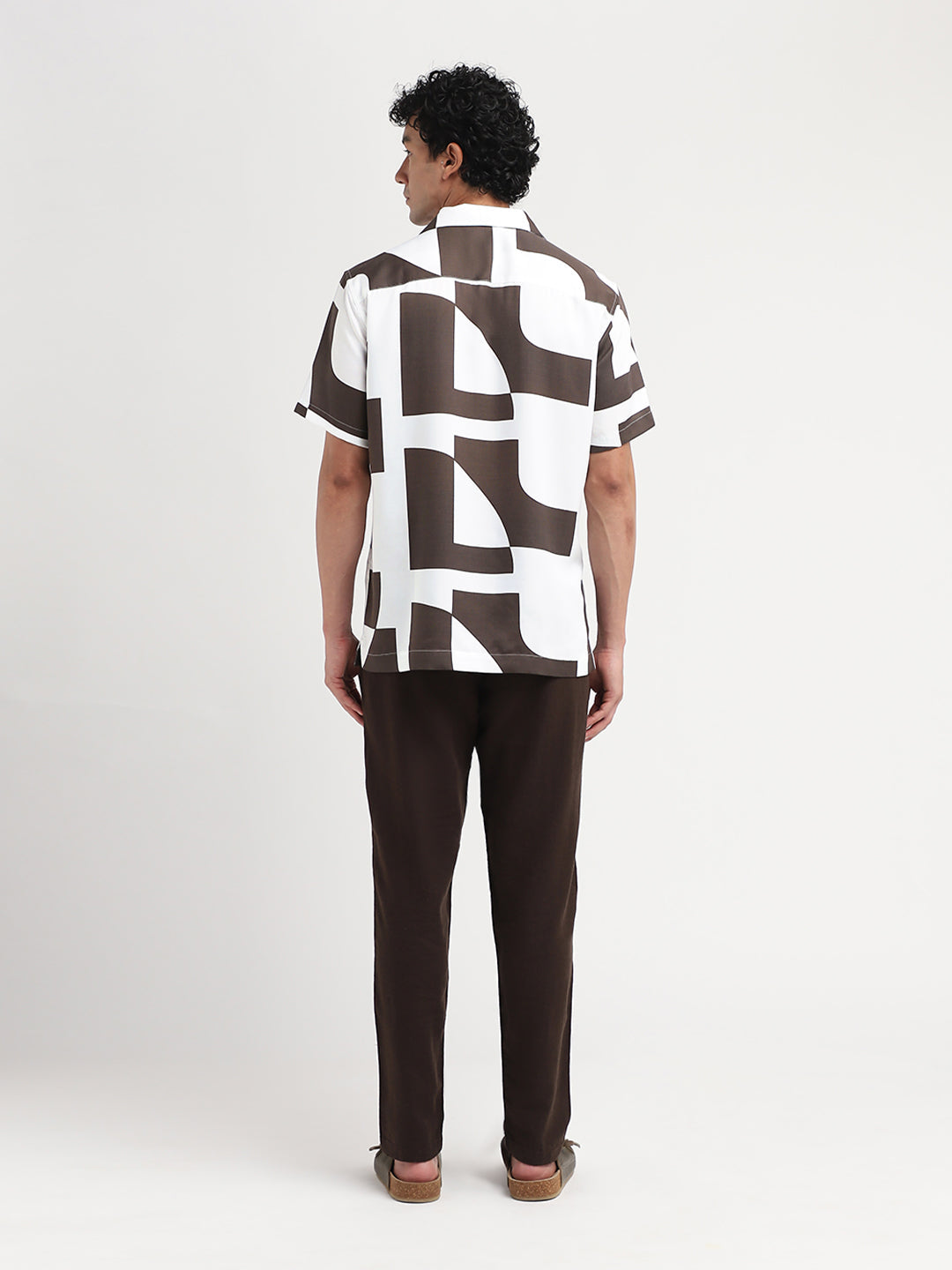 Printed Cuban Collar Shirt - Brown
