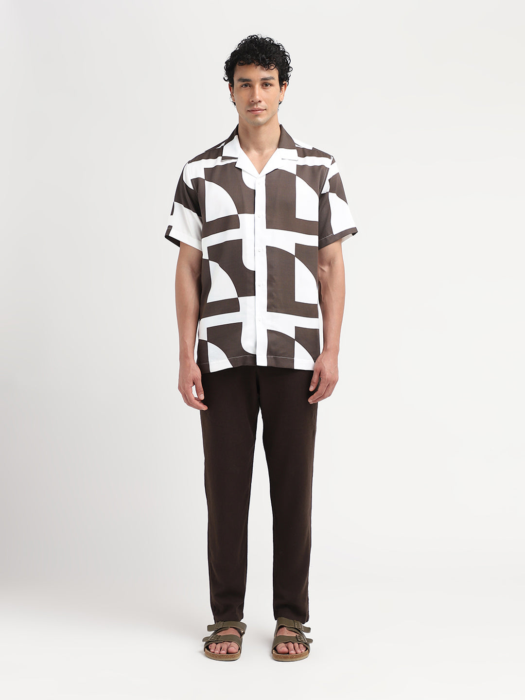 Printed Cuban Collar Shirt - Brown