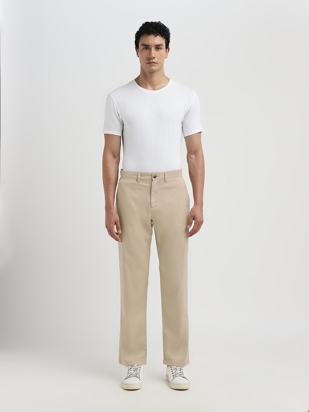 Beige Straight Fit Pants