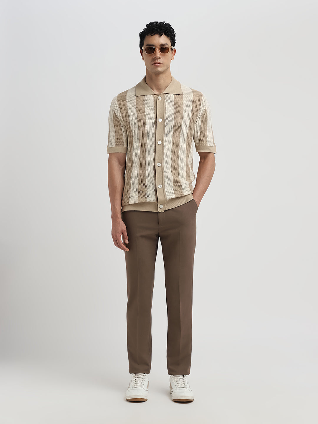 Structured Organic Cotton Polo Cardigan - Beige