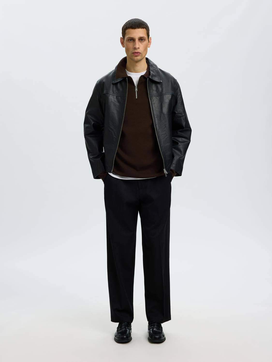 Brown Half Zip Knitted Polo