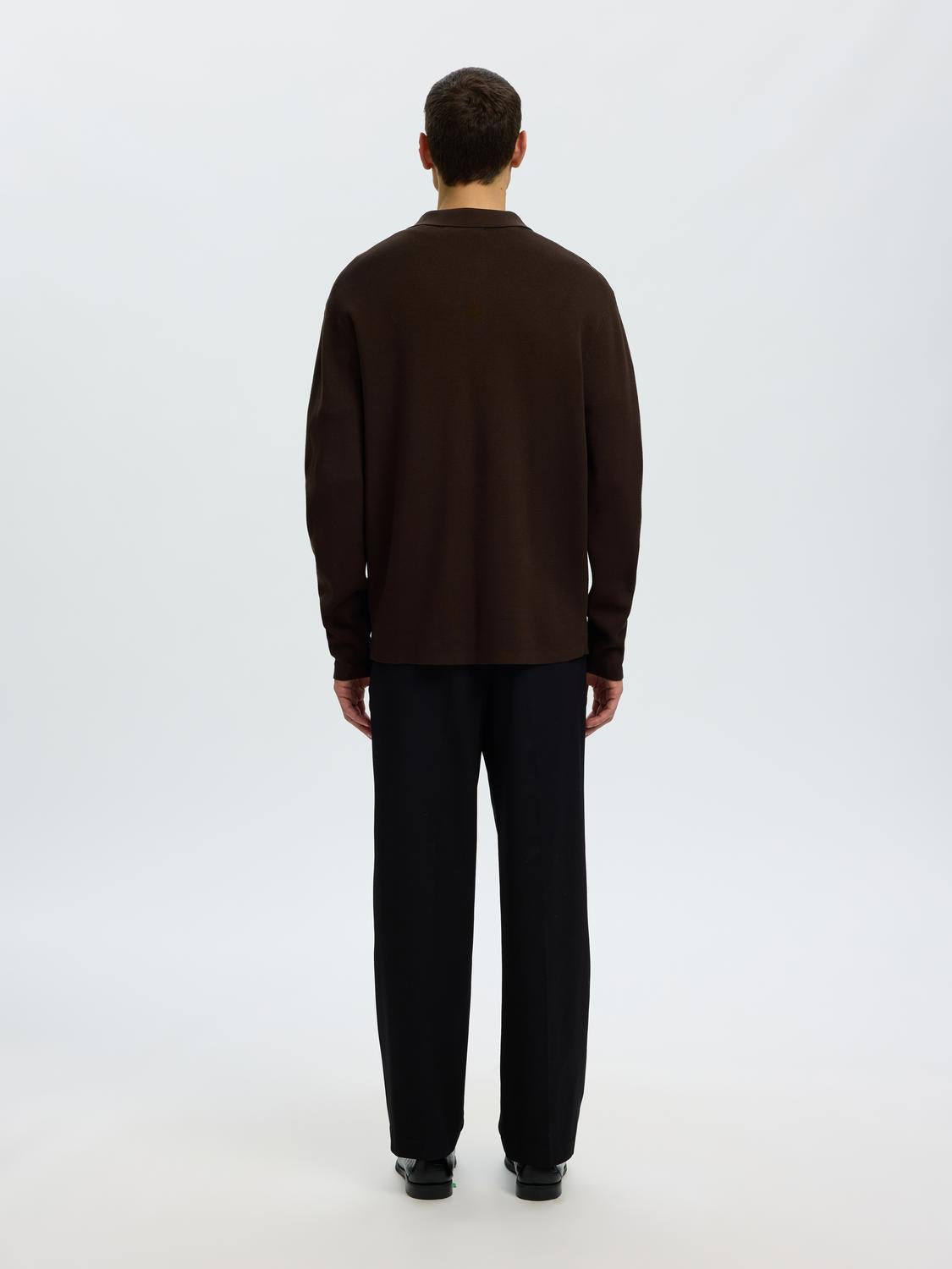 Brown Half Zip Knitted Polo
