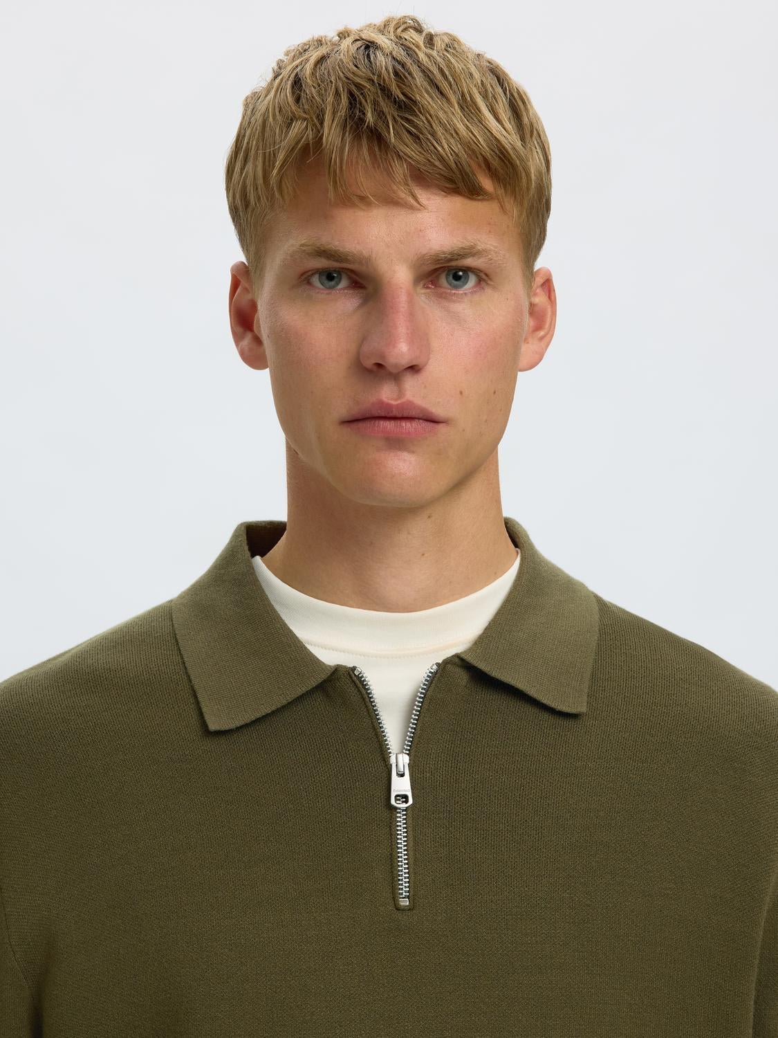 Green Half Zip Knitted Polo