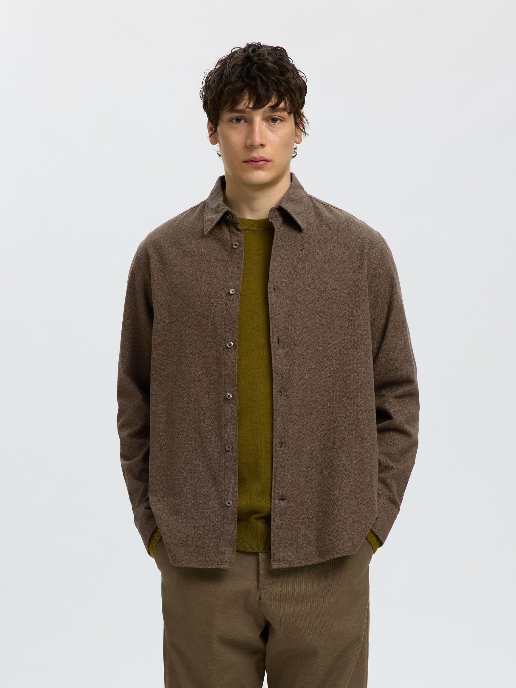 Dark Brown Brushed Regular Fit Shirt