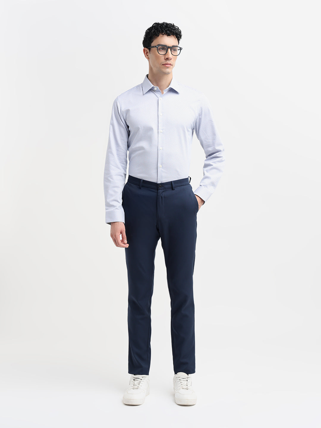 Blue Printed Slim Fit Shirt