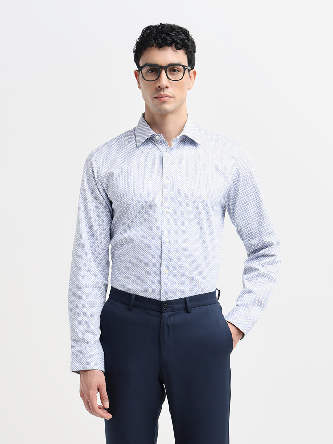 Blue Printed Slim Fit Shirt