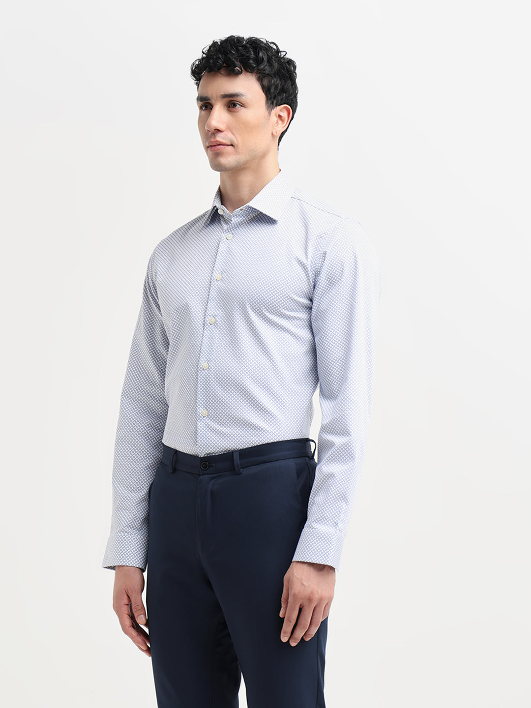 Blue Printed Slim Fit Shirt