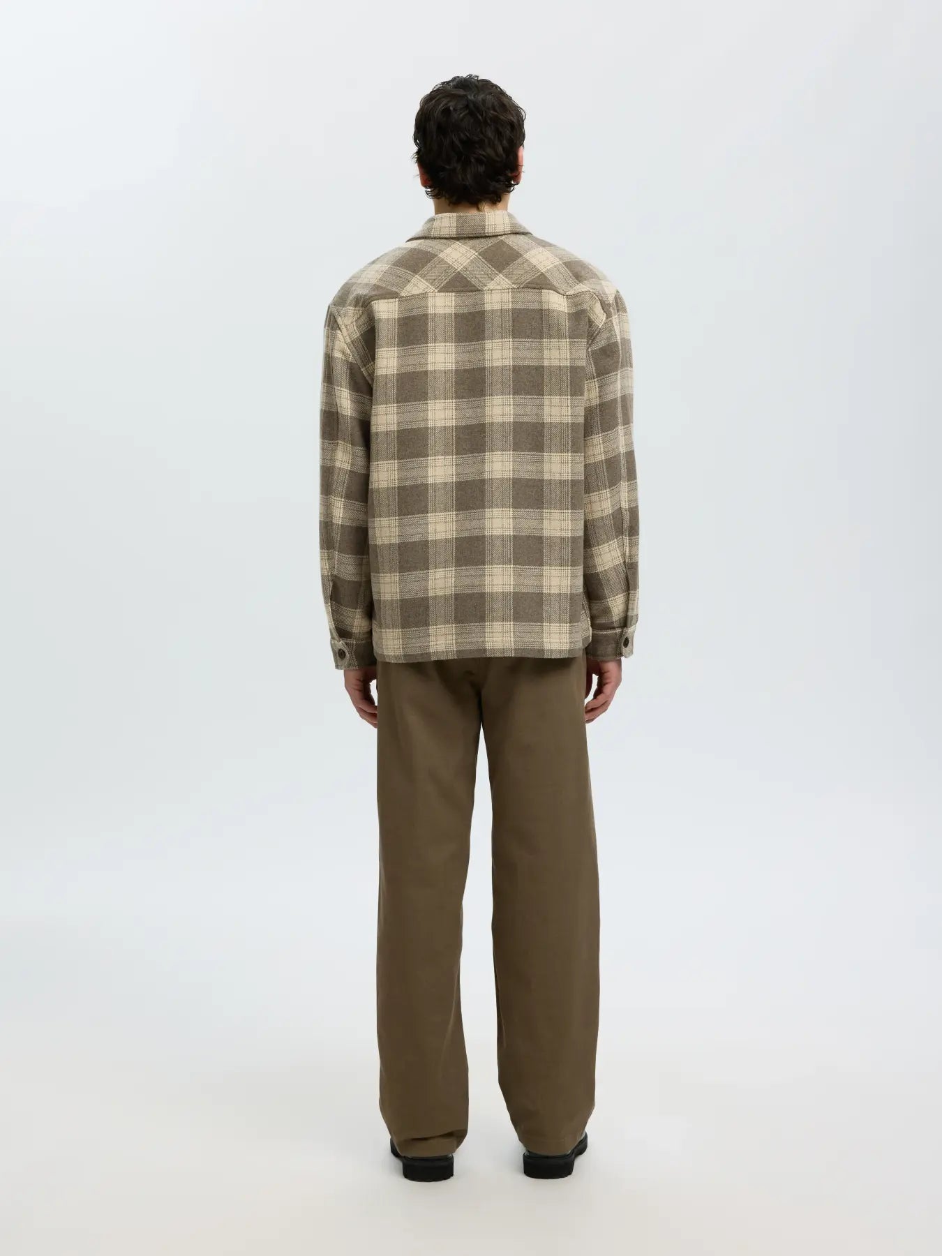 Beige Check Wool Blend Overshirt