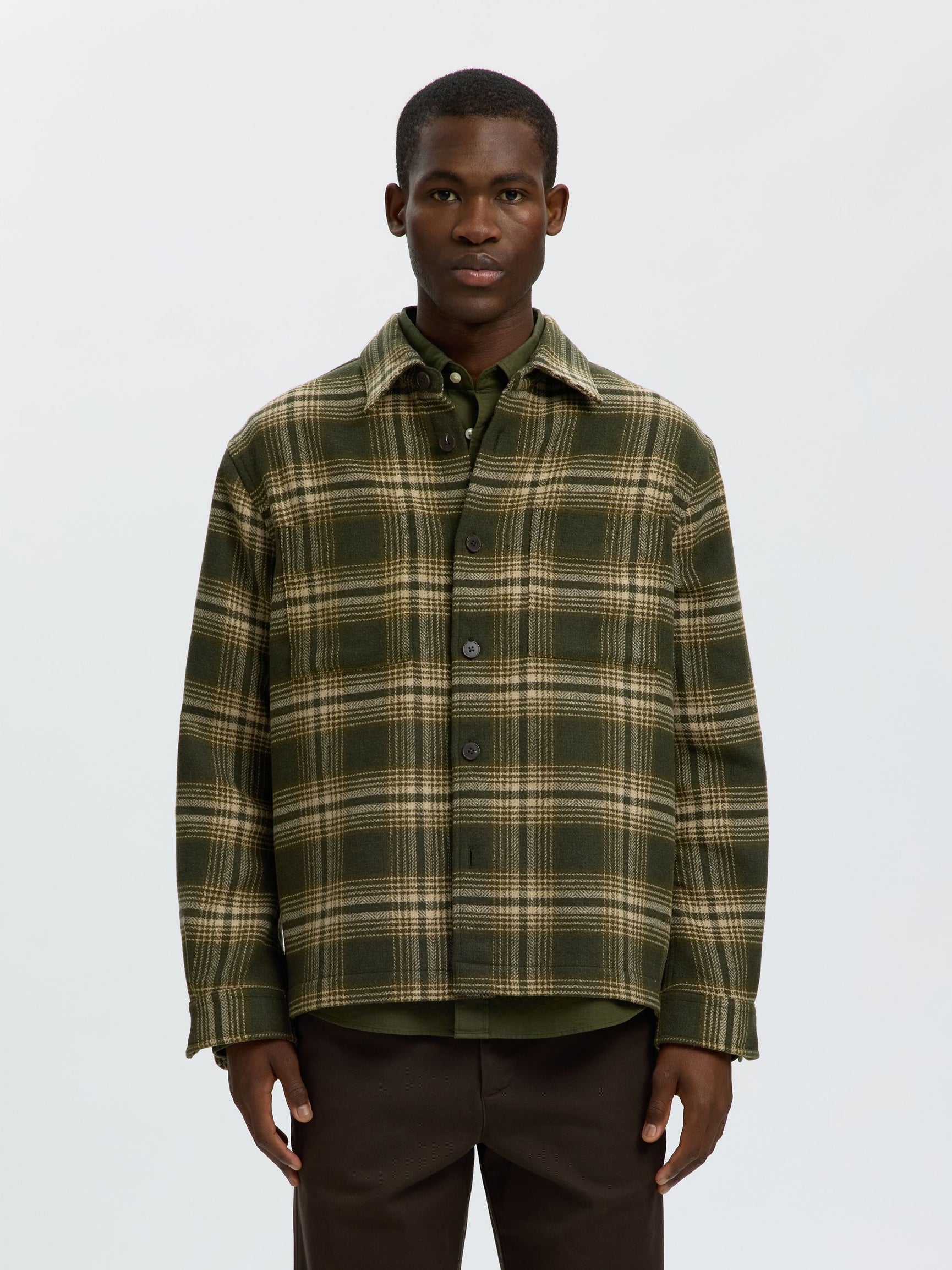 Green Check Wool Blend Overshirt