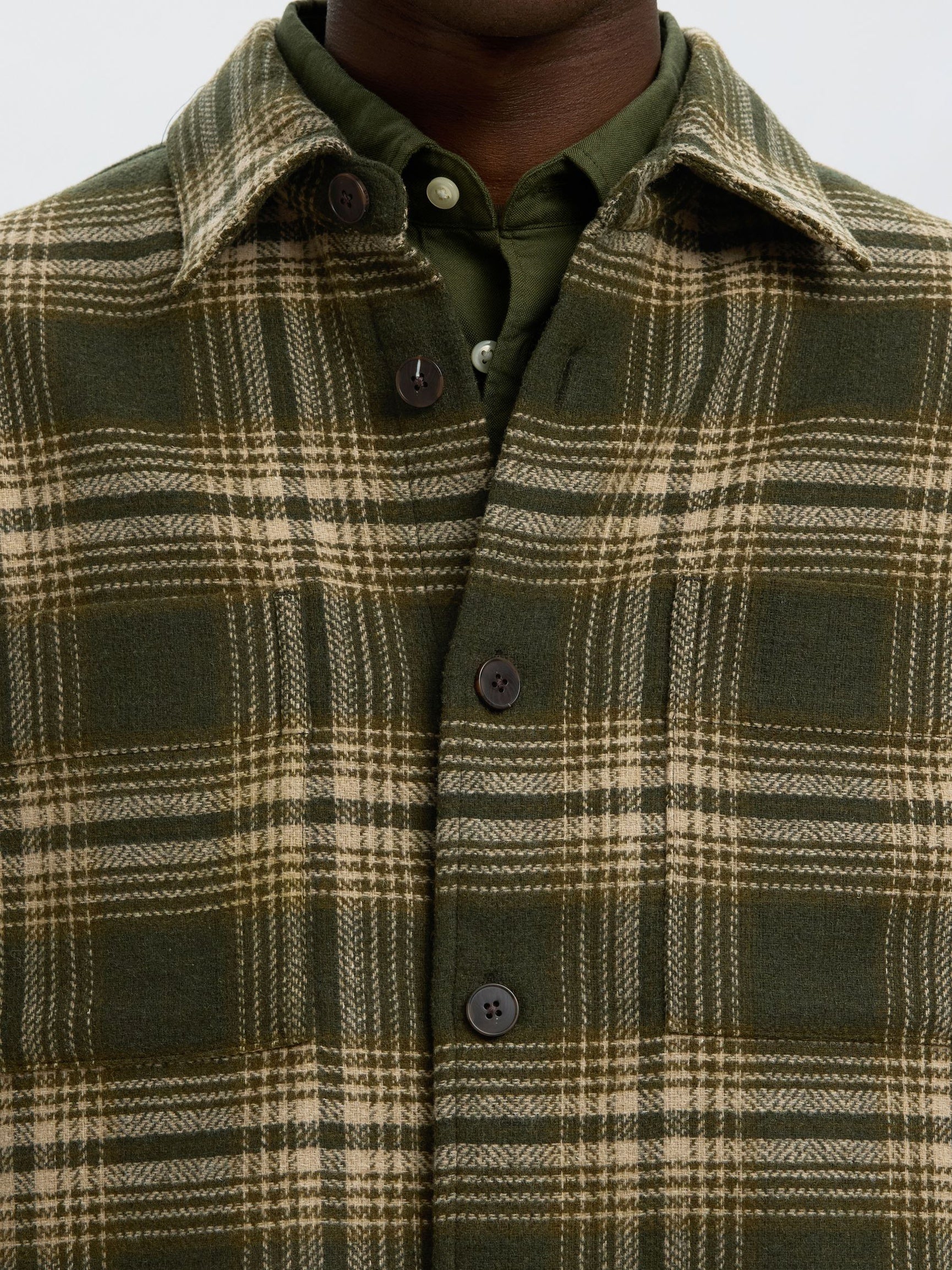 Green Check Wool Blend Overshirt