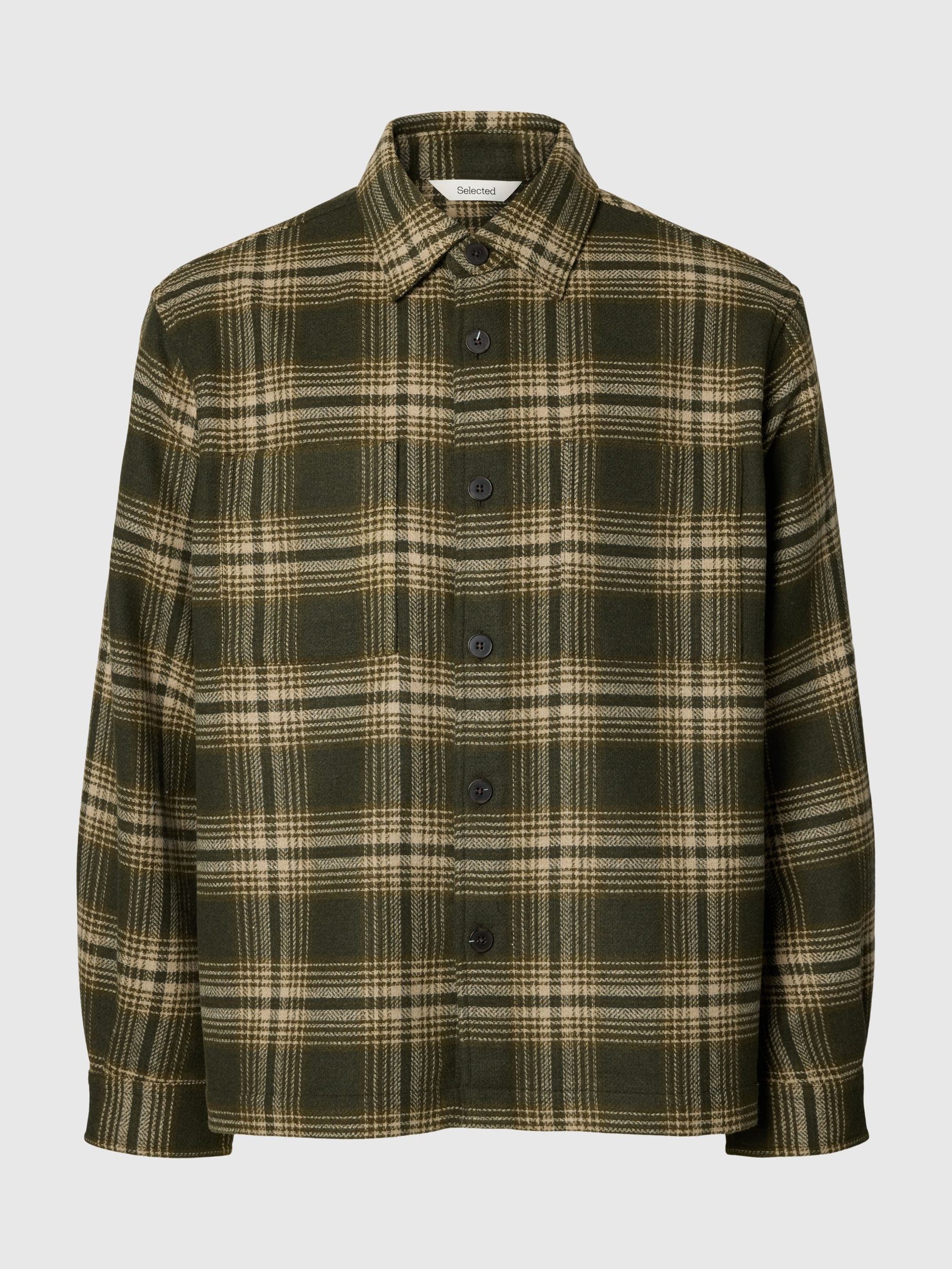 Green Check Wool Blend Overshirt