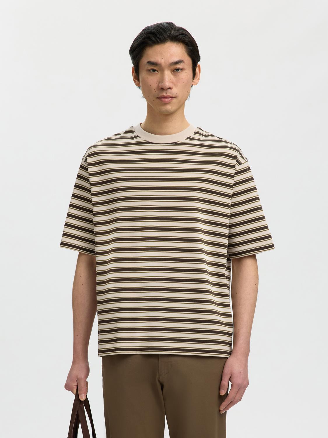 Beige Relaxed Fit Striped T-Shirt