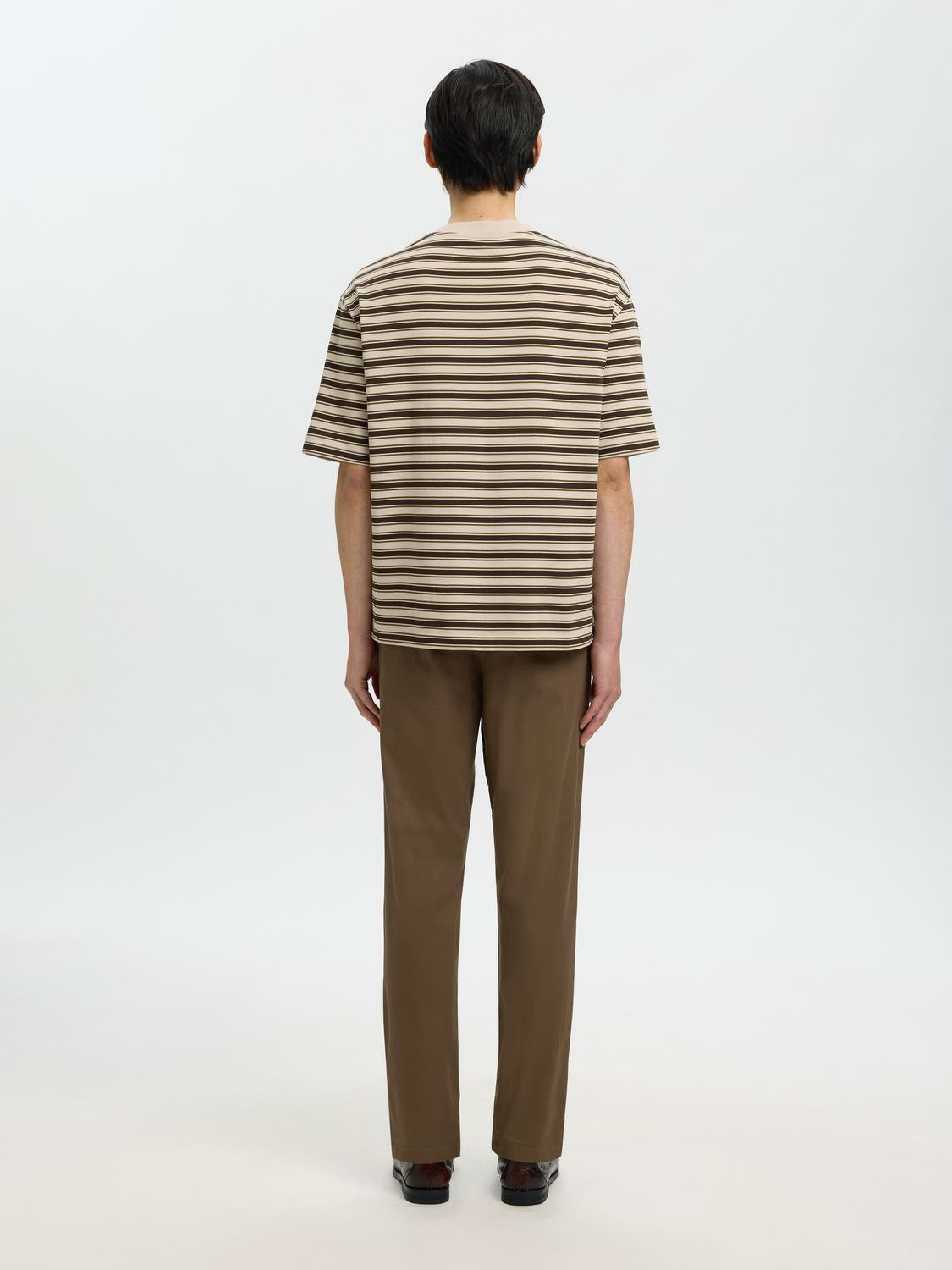 Beige Relaxed Fit Striped T-Shirt