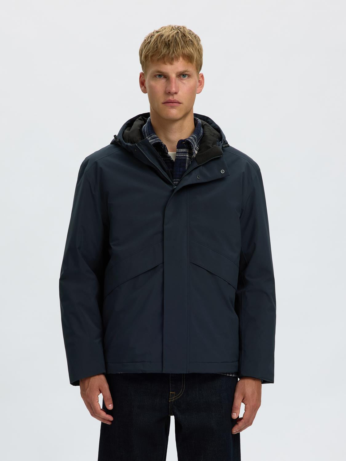 Dark Blue Hooded Tech Jacket