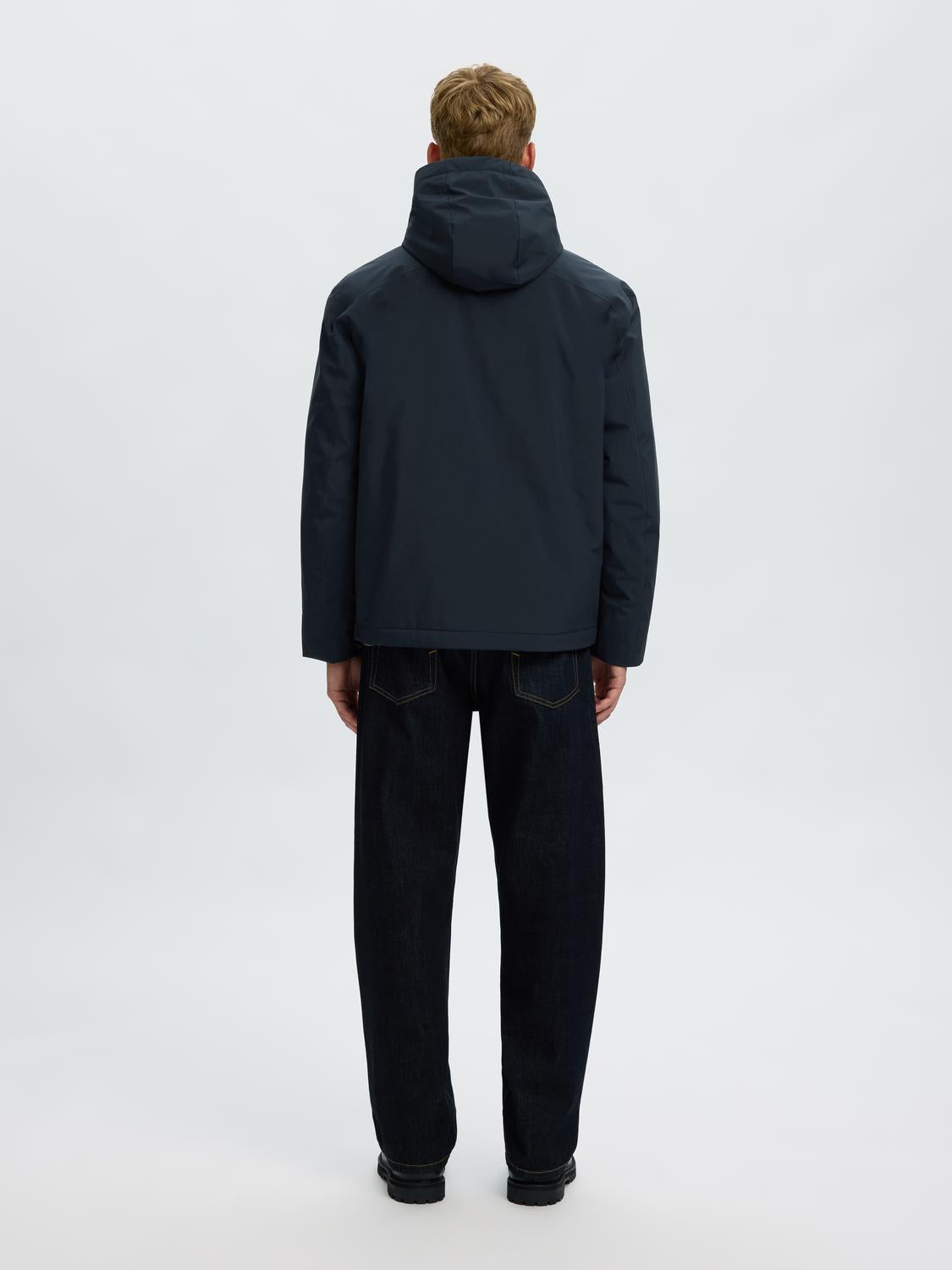 Dark Blue Hooded Tech Jacket