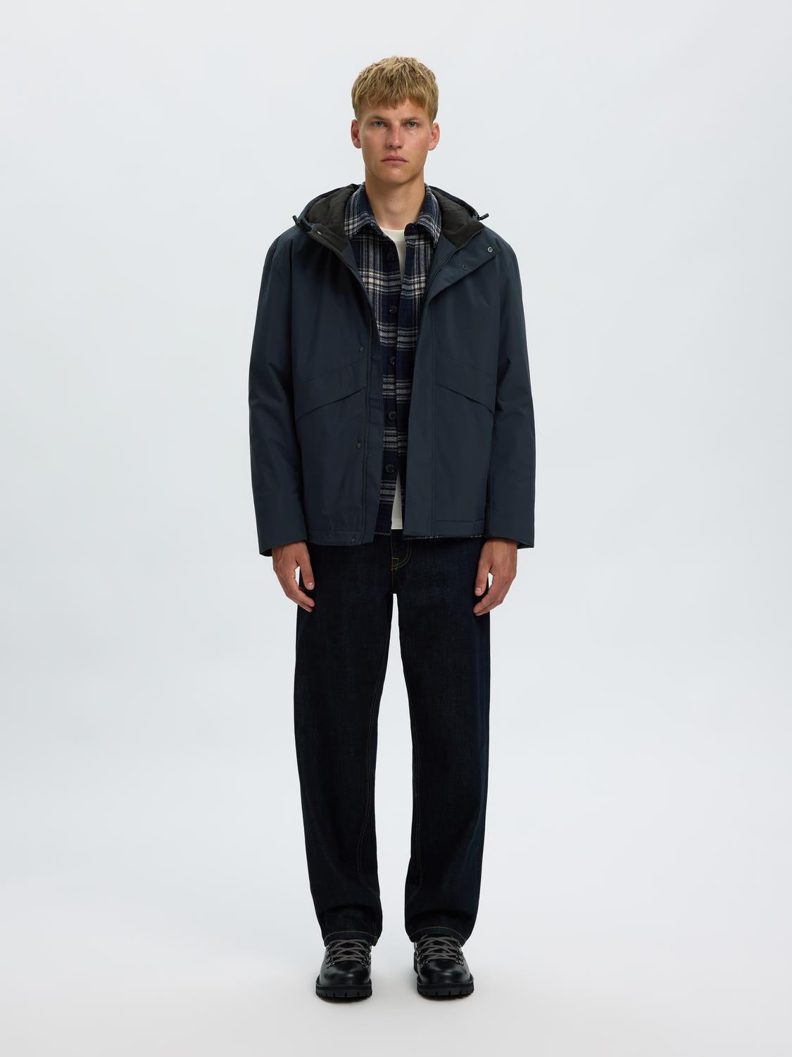 Dark Blue Hooded Tech Jacket