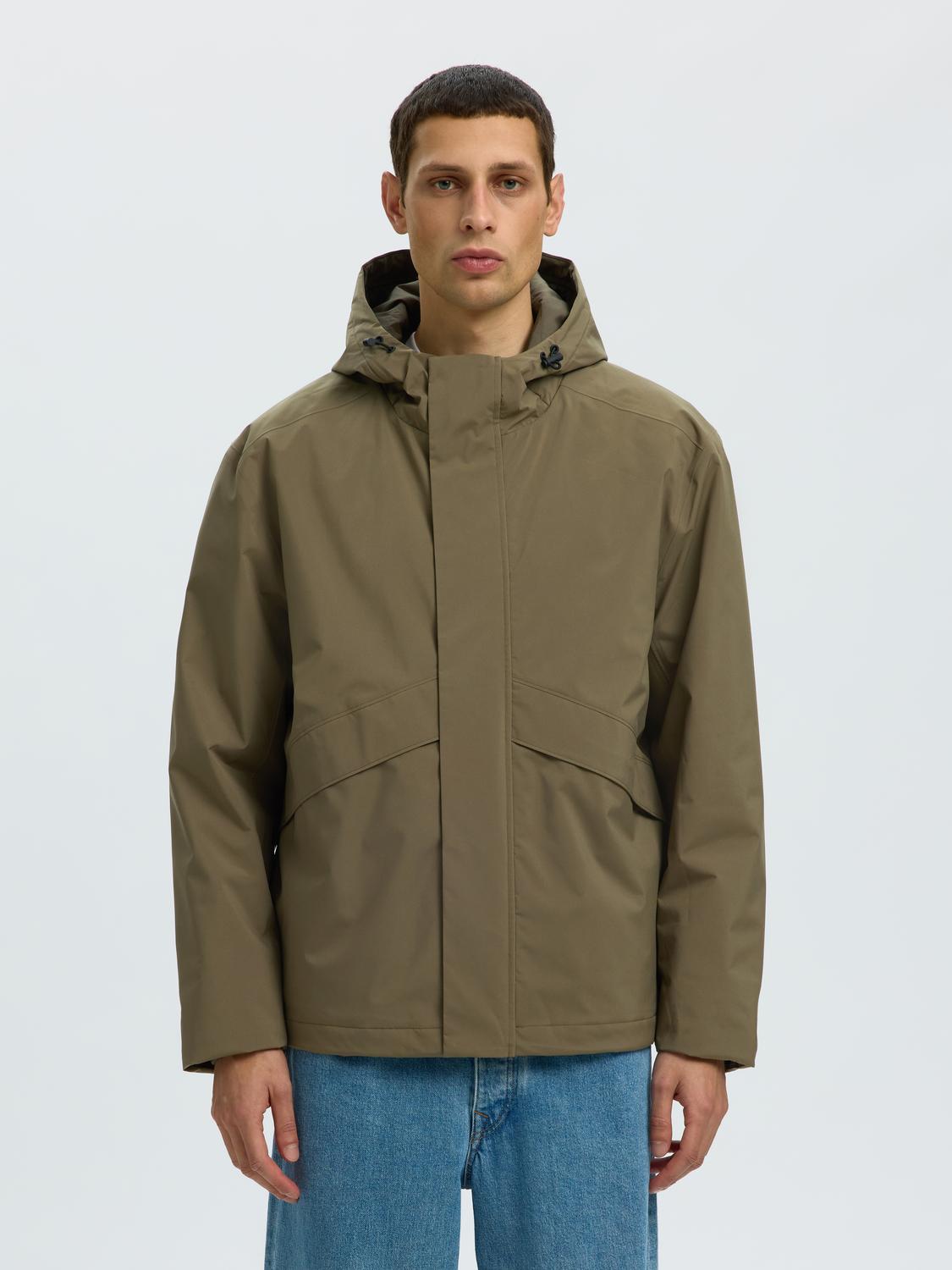Dark Green Hooded Tech Jacket