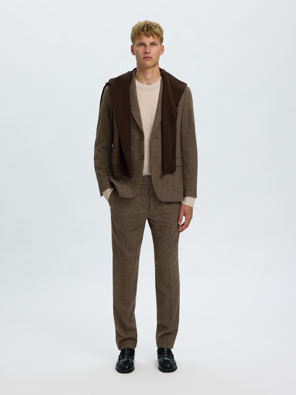 Dark Brown Suit-Set Tailored Trousers