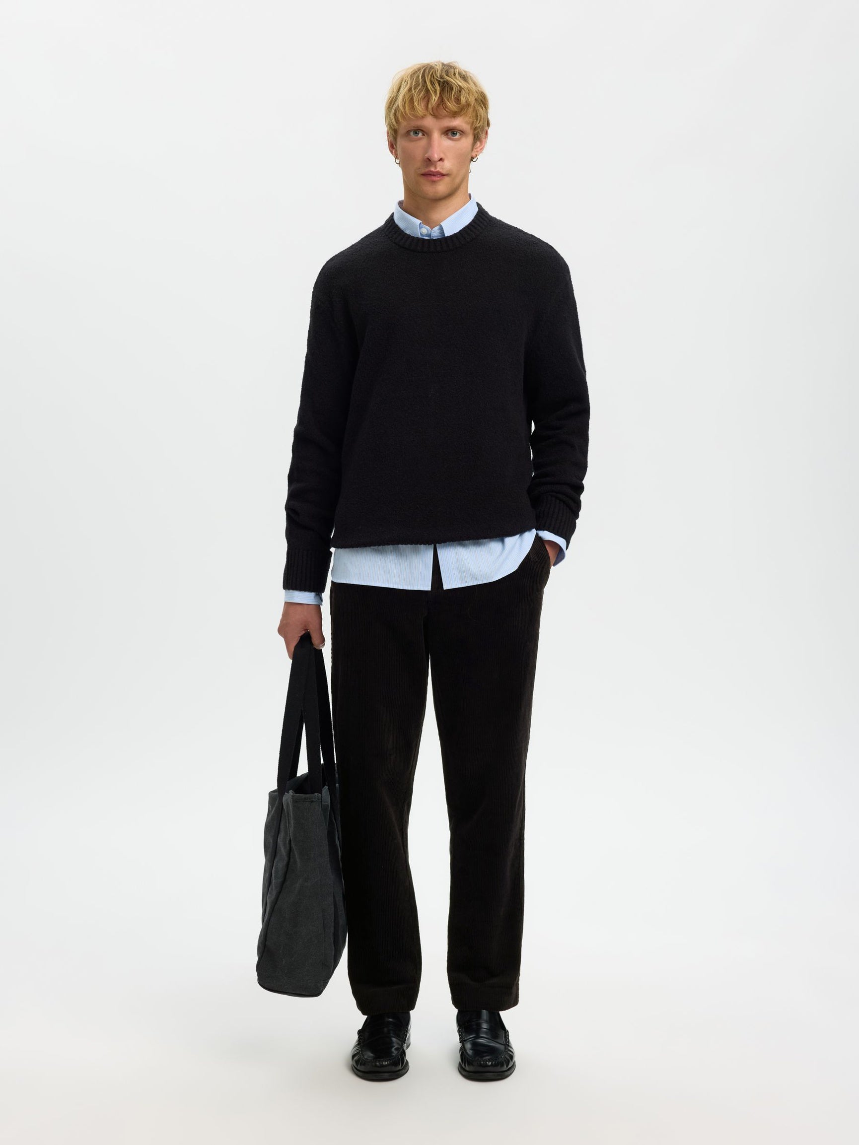 Black Tapered Fit Corduroy Pants