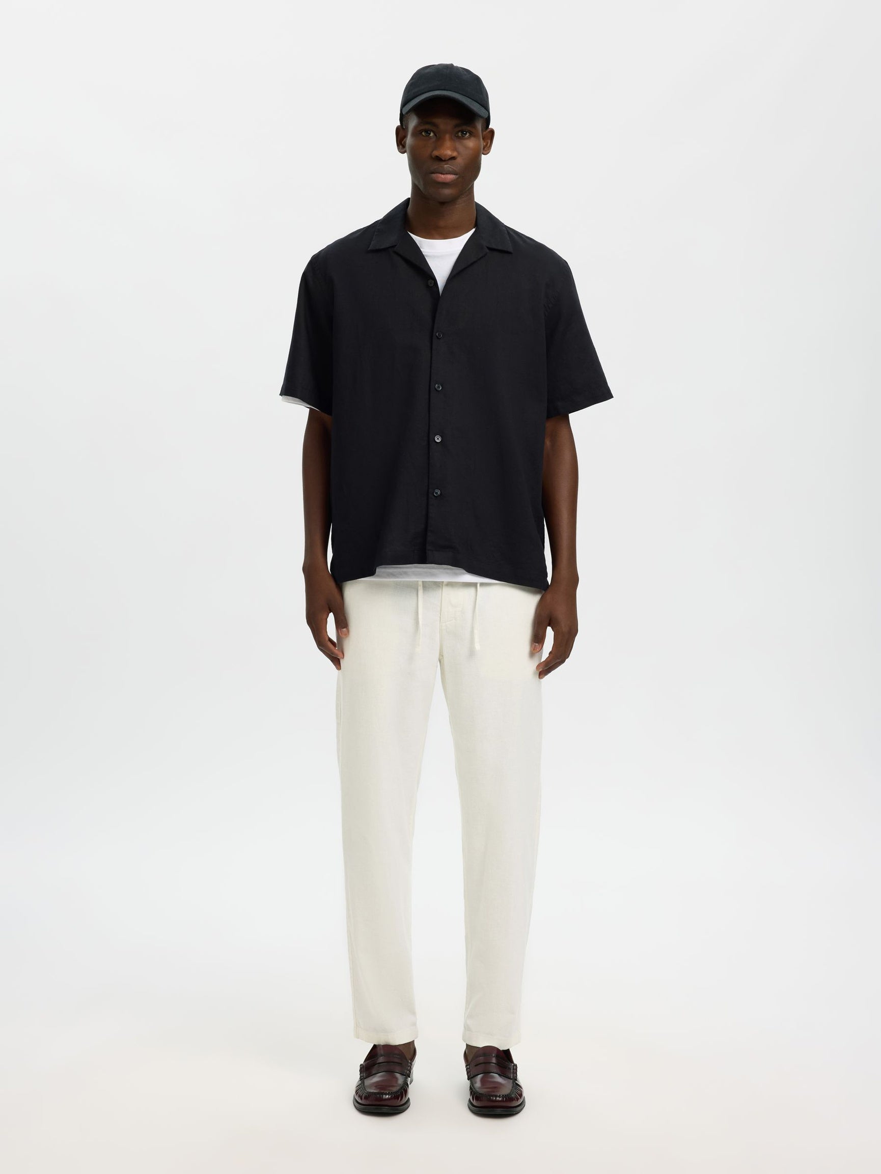 White Linen Blend Slim Fit Pants