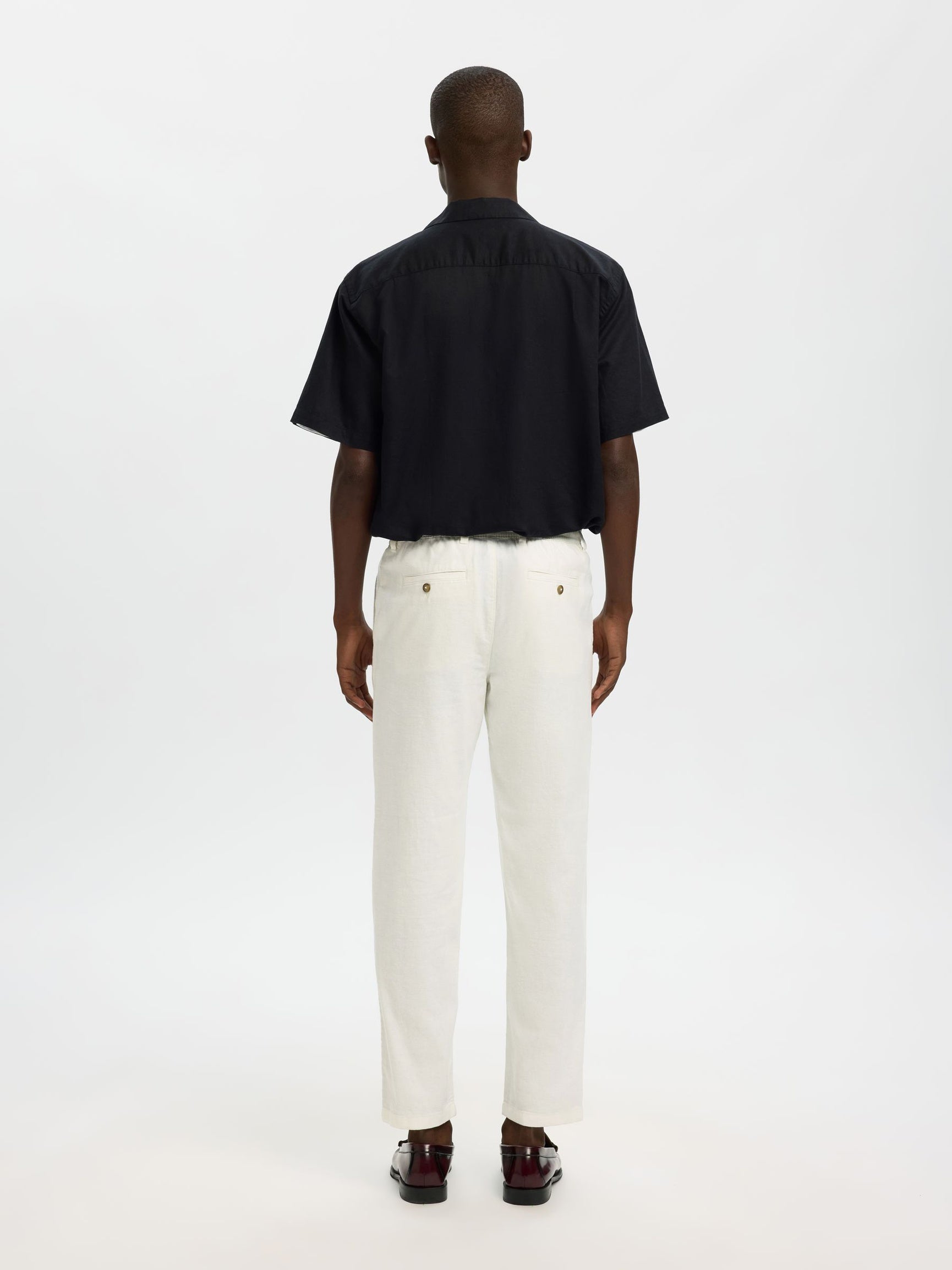 White Linen Blend Slim Fit Pants