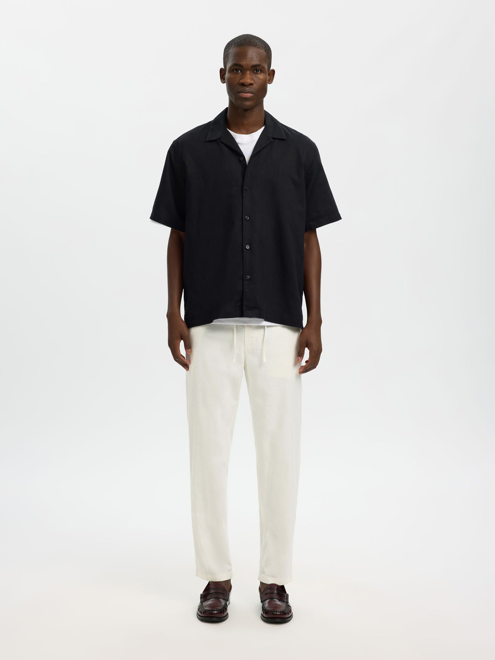 White Linen Blend Slim Fit Pants