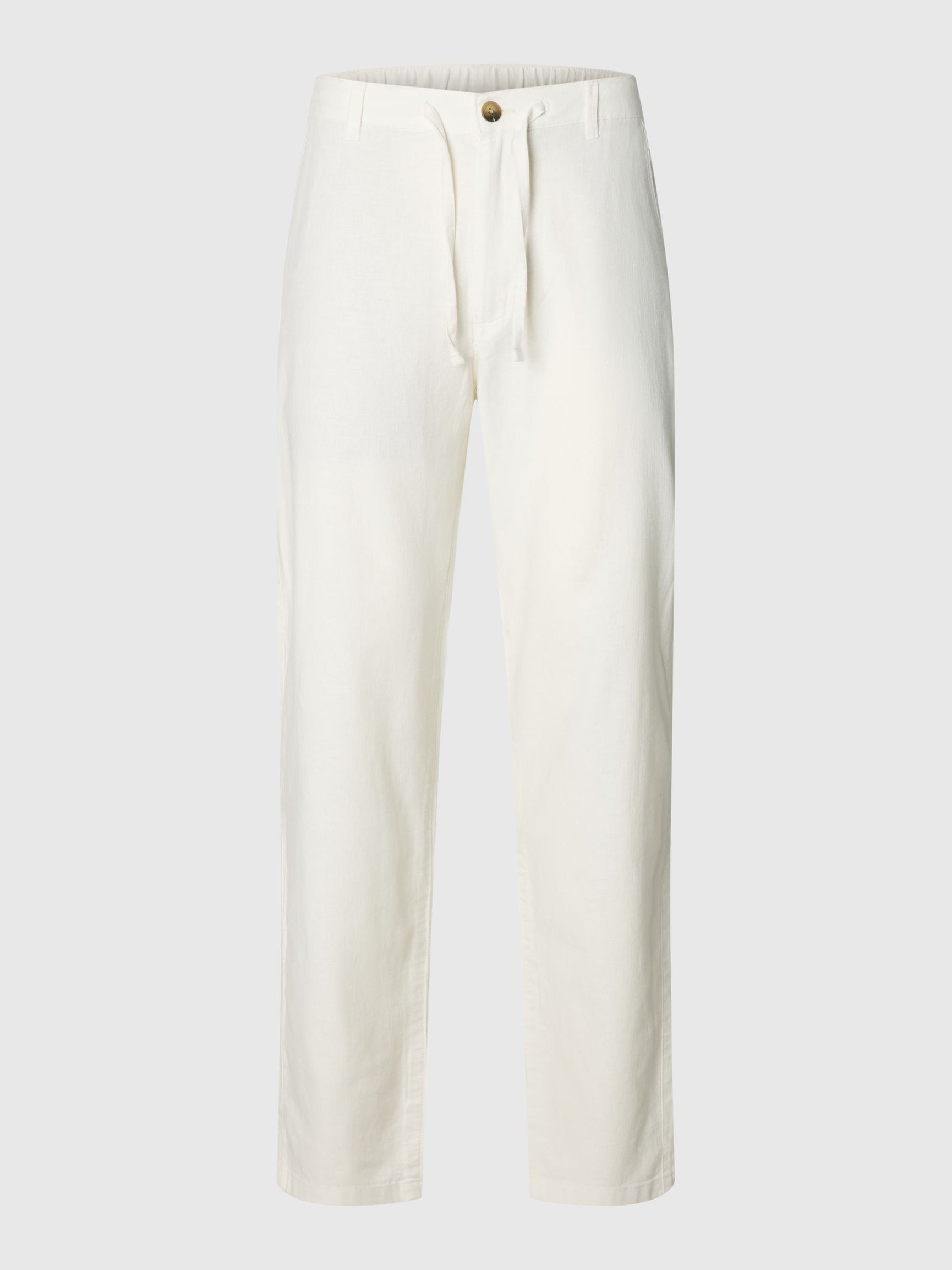 White Linen Blend Slim Fit Pants