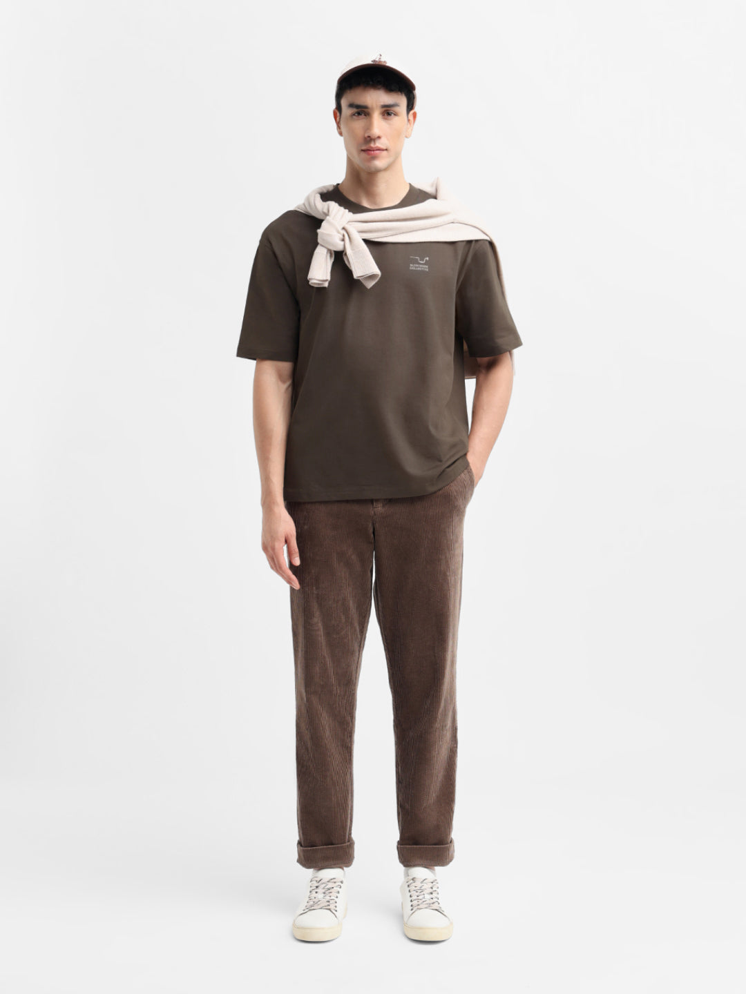 Dark Brown Printed Relaxed Fit T-shirt
