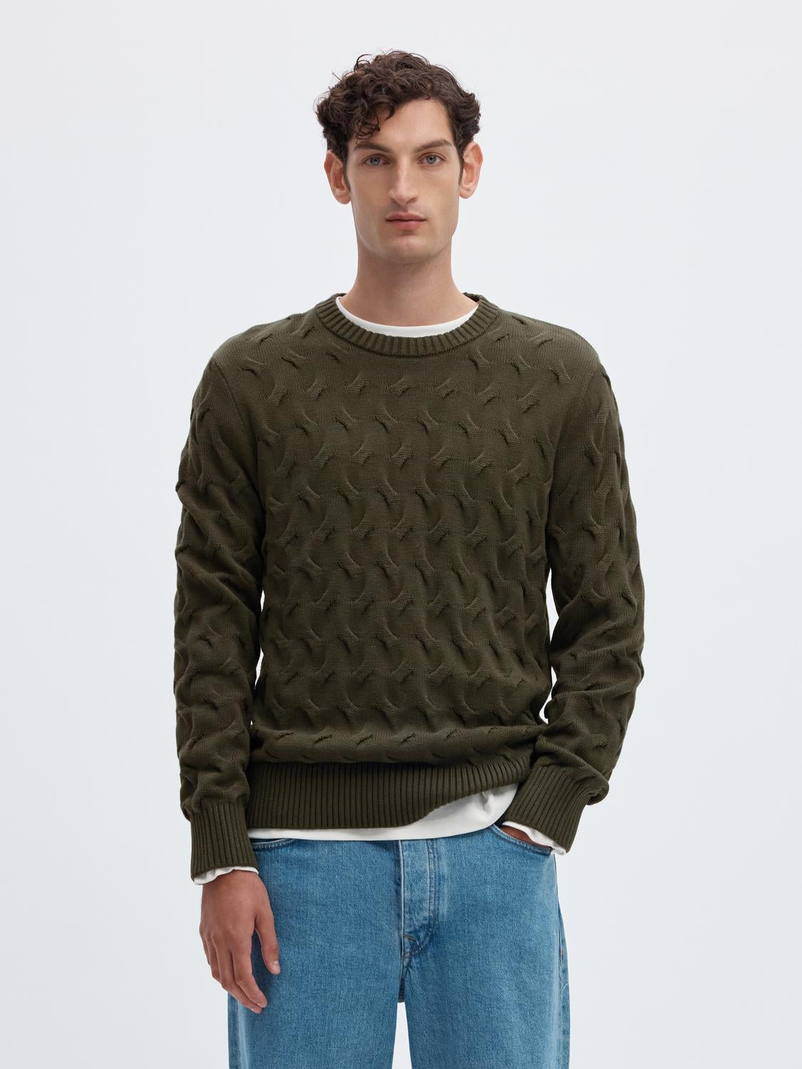 Dark Green Cable Knit Pullover