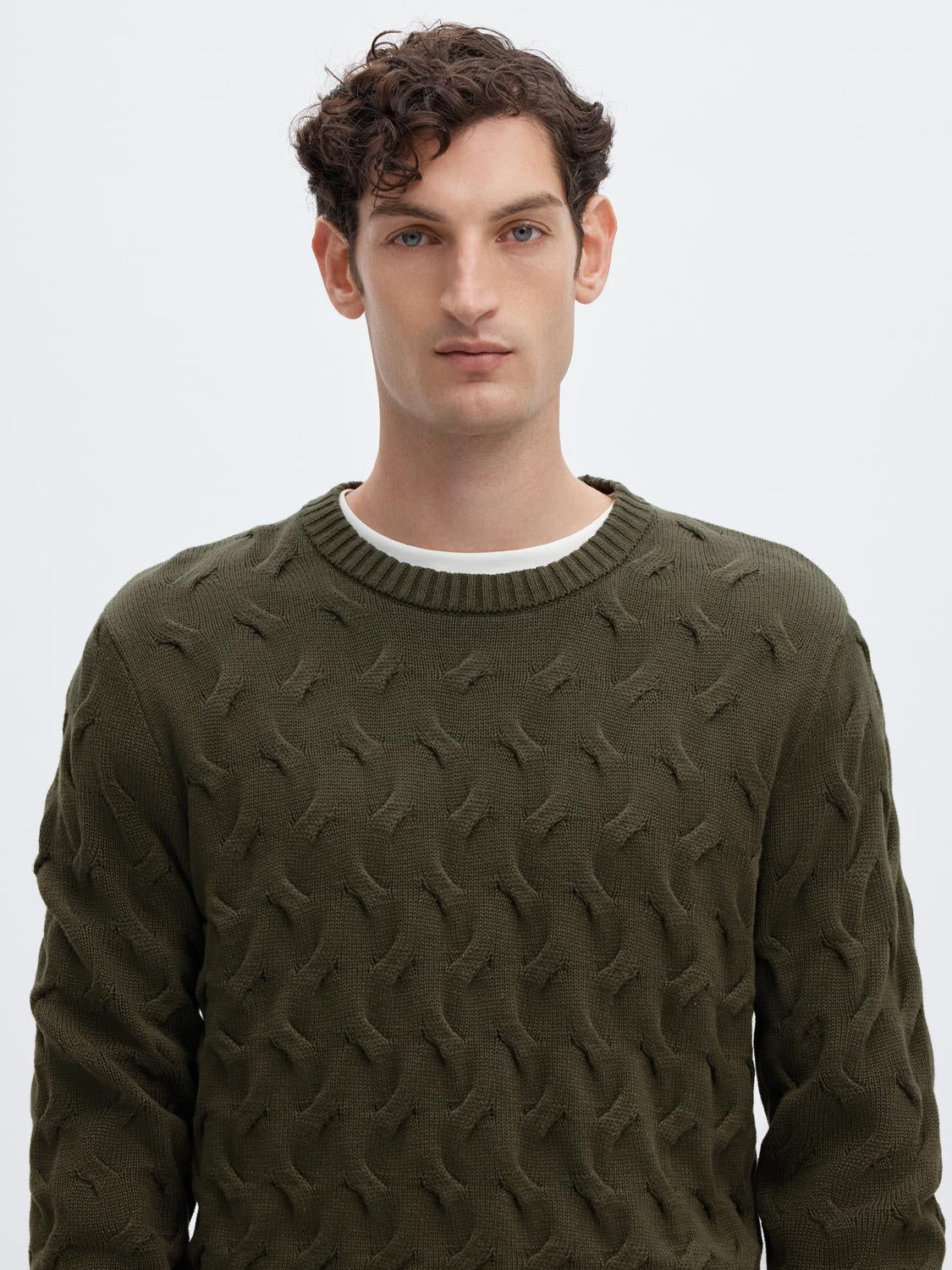 Dark Green Cable Knit Pullover