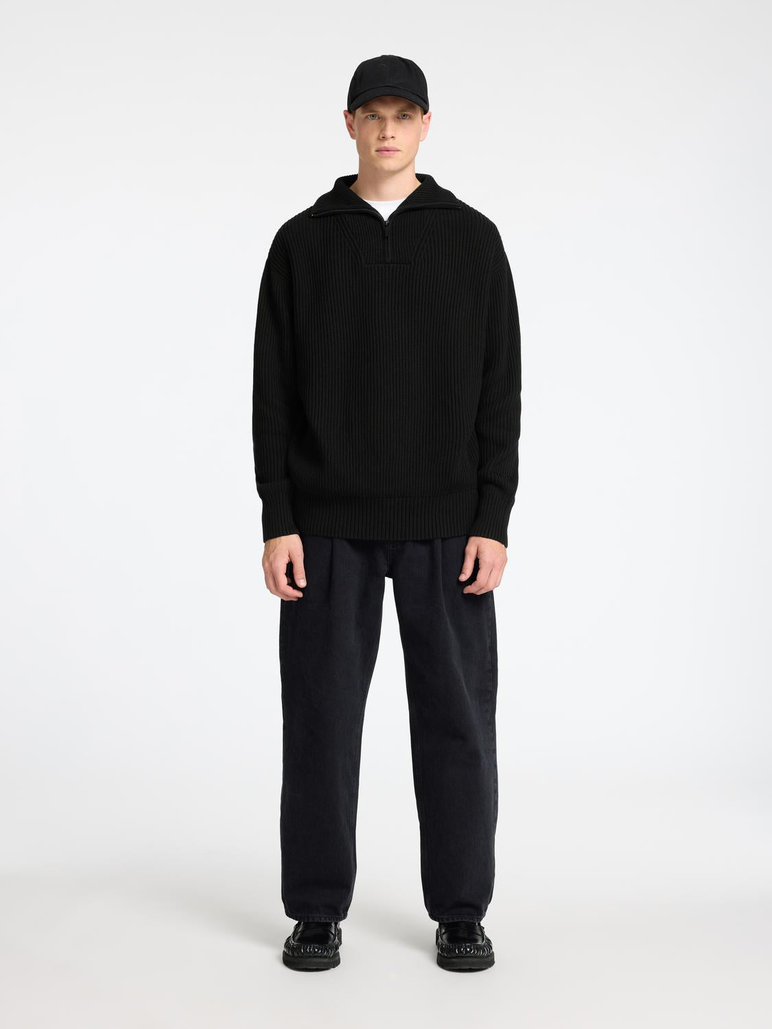 Black Half Zip Knitted Pullover