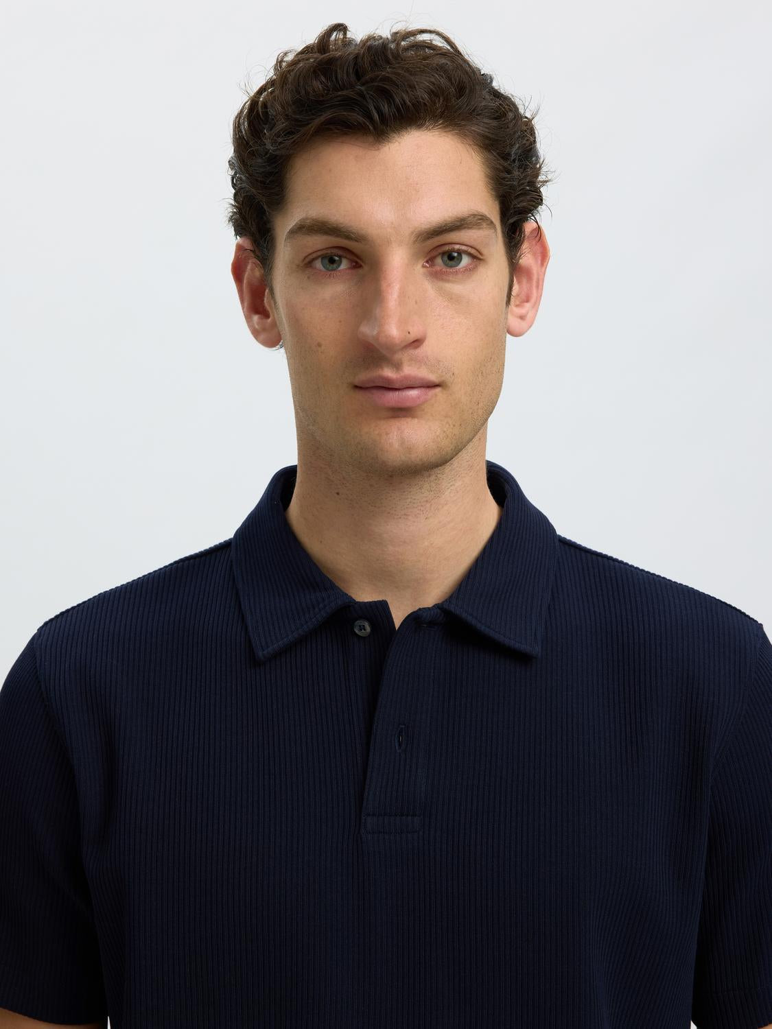 Dark Blue Ribbed Polo