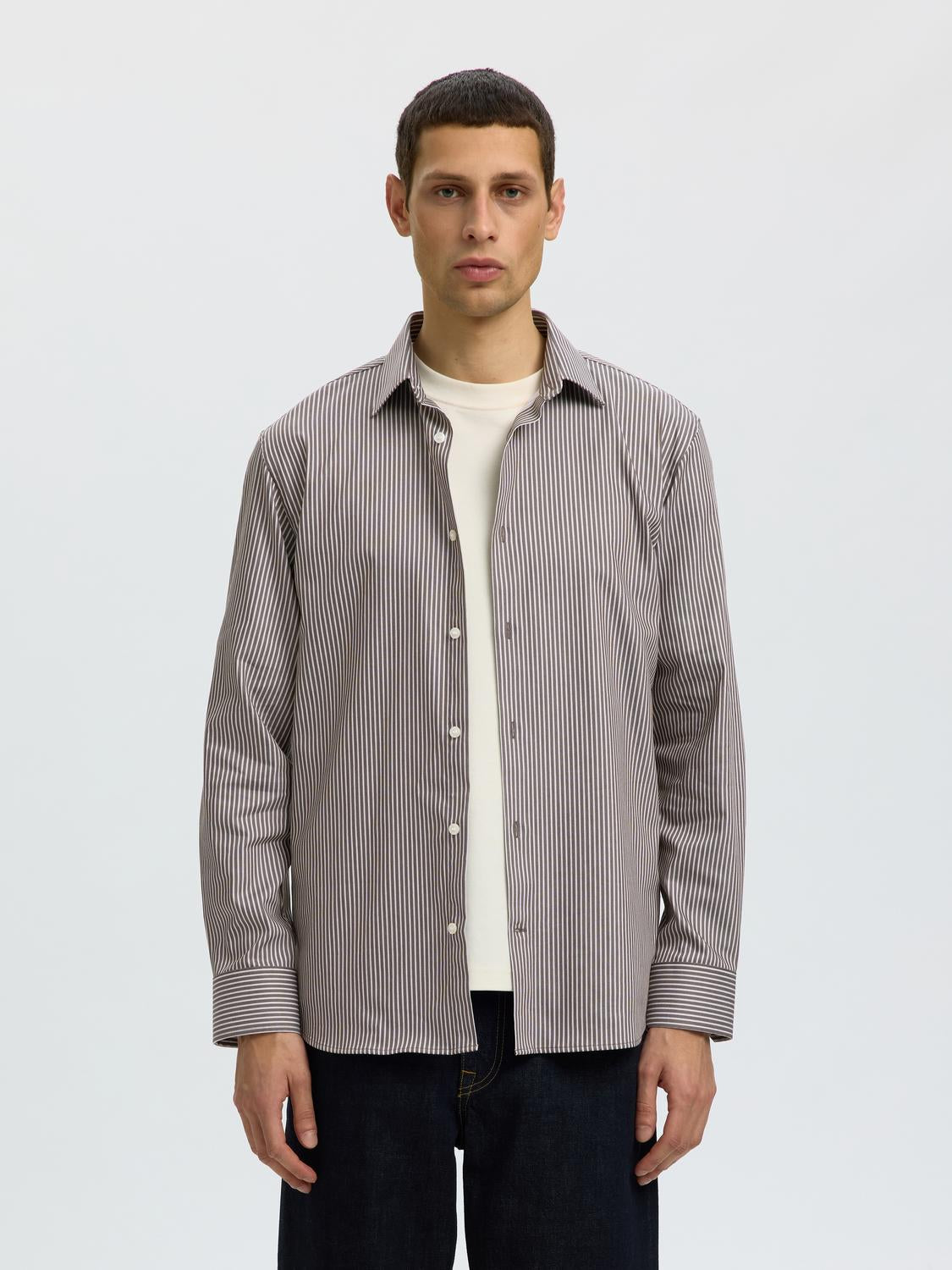 Brown Striped Slim Fit Shirt