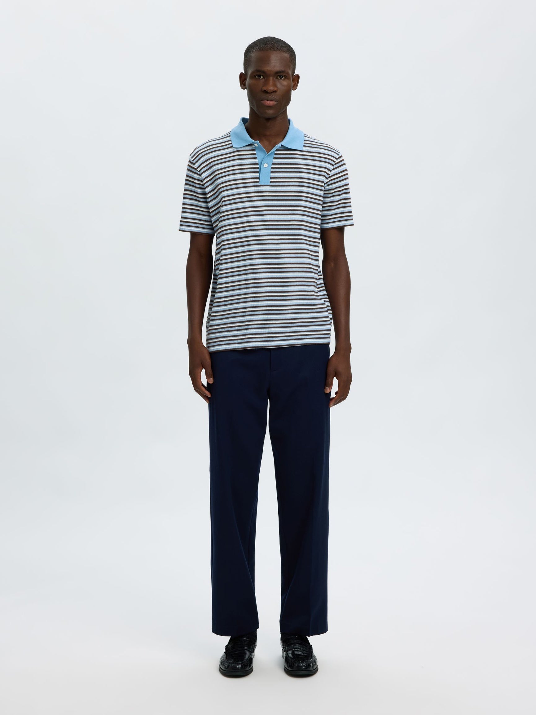 Blue Striped Knitted Polo
