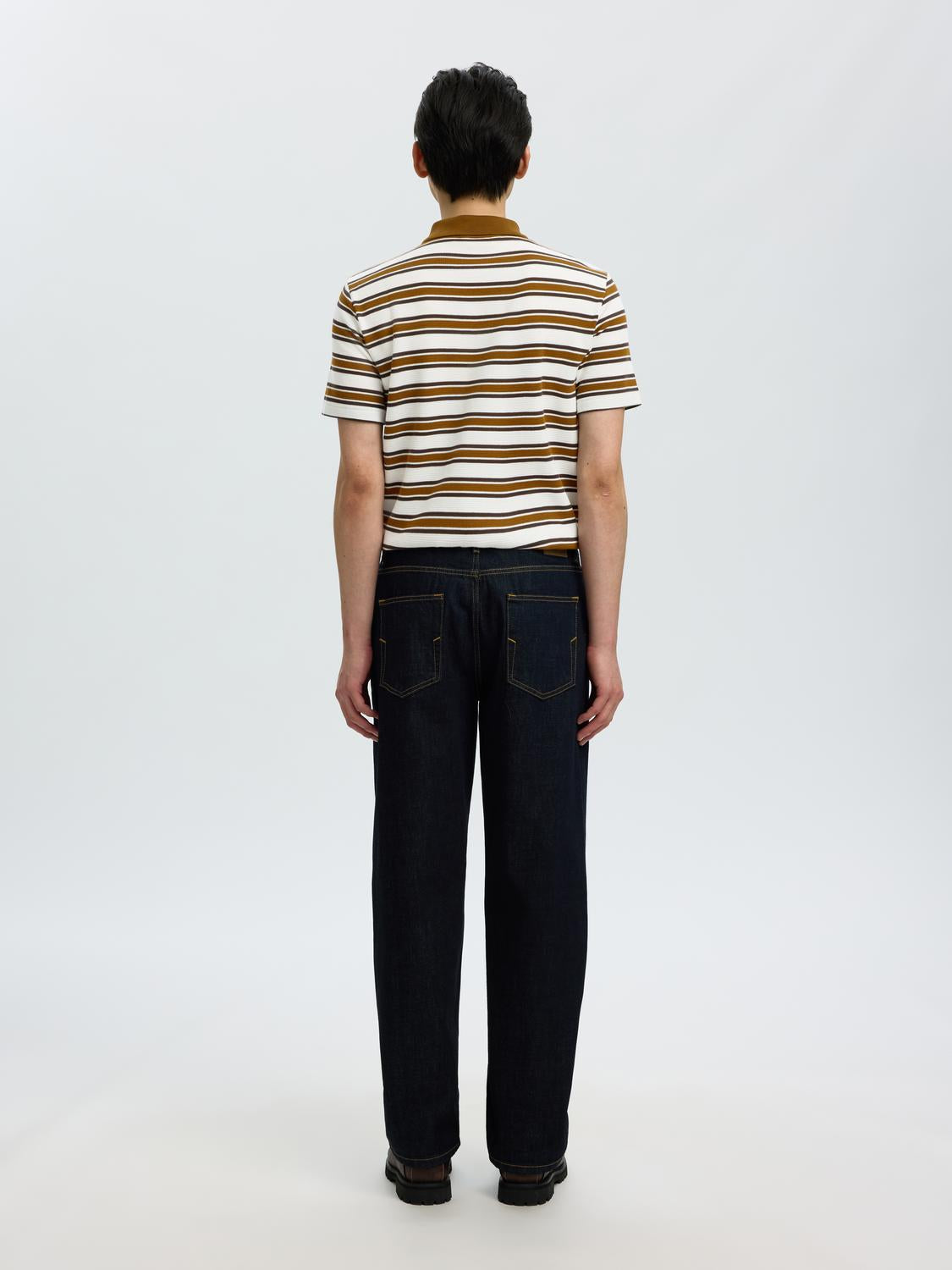 White Striped Knitted Polo
