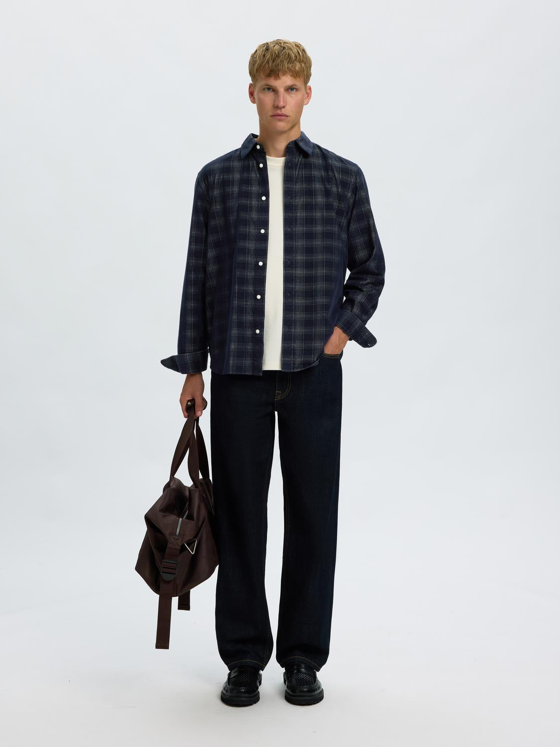 Dark Blue Corduroy Check Shirt
