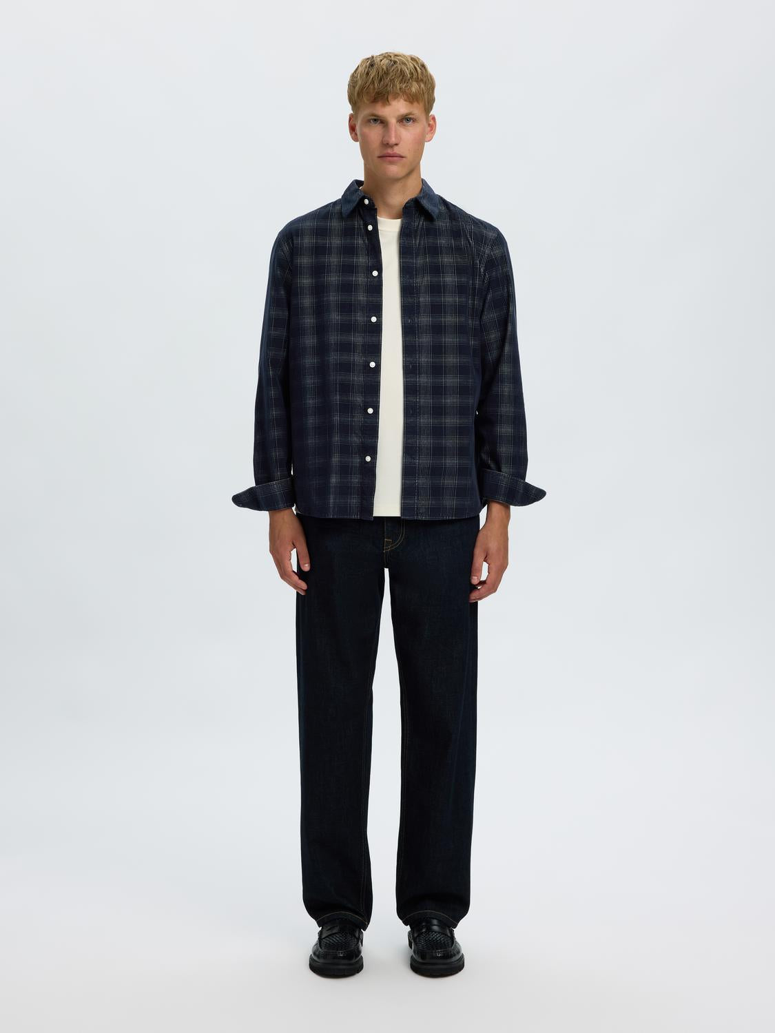 Dark Blue Corduroy Check Shirt