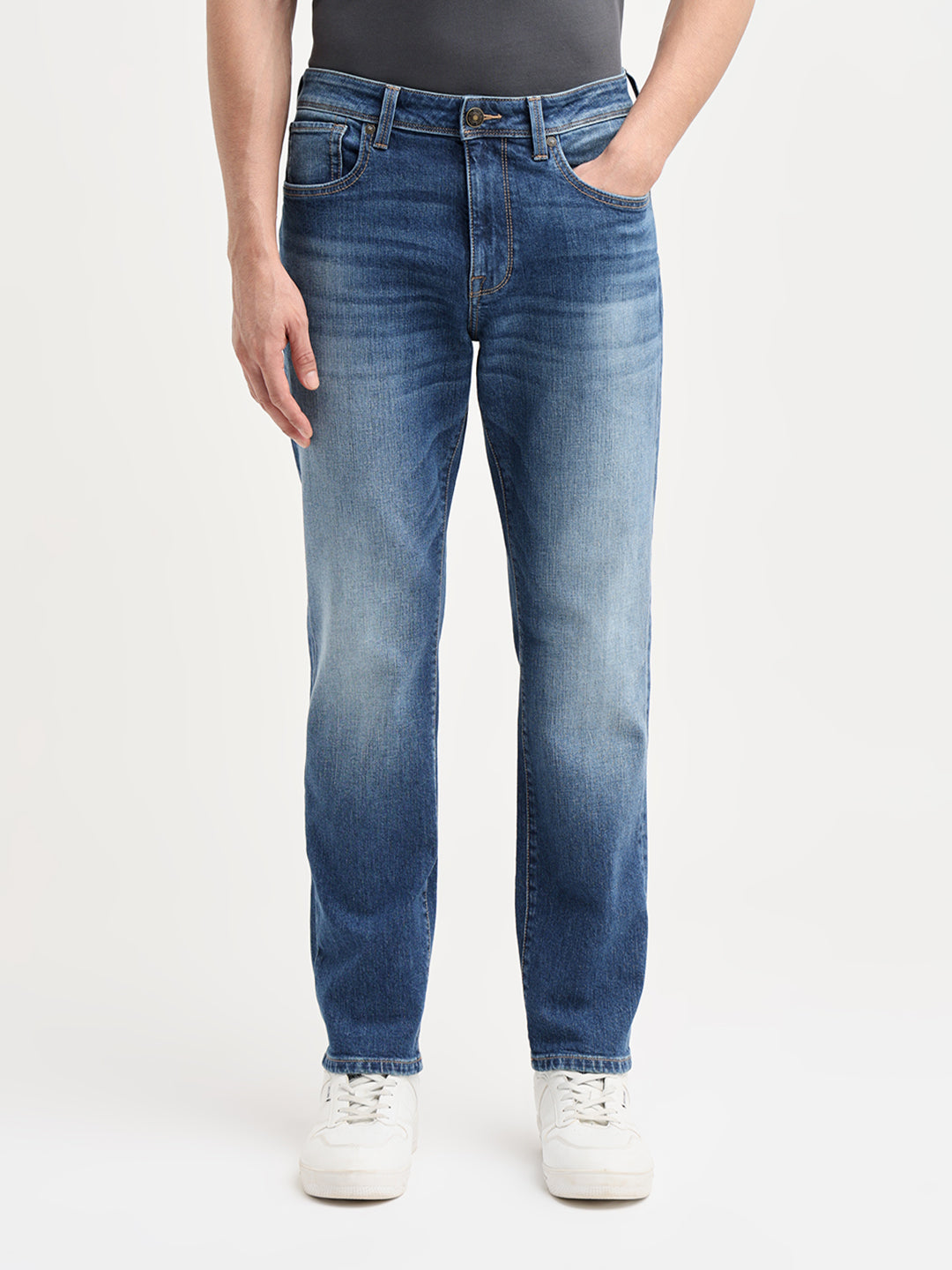 Blue Washed Straight Fit Jeans