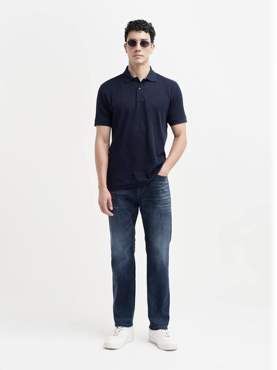 Dark Blue Washed Straight Fit Jeans