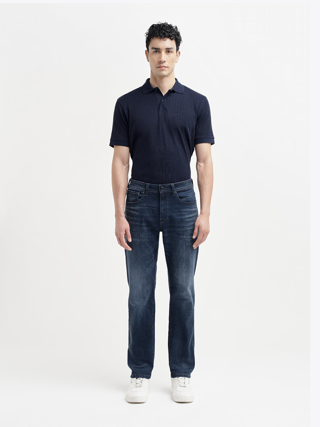 Dark Blue Washed Straight Fit Jeans