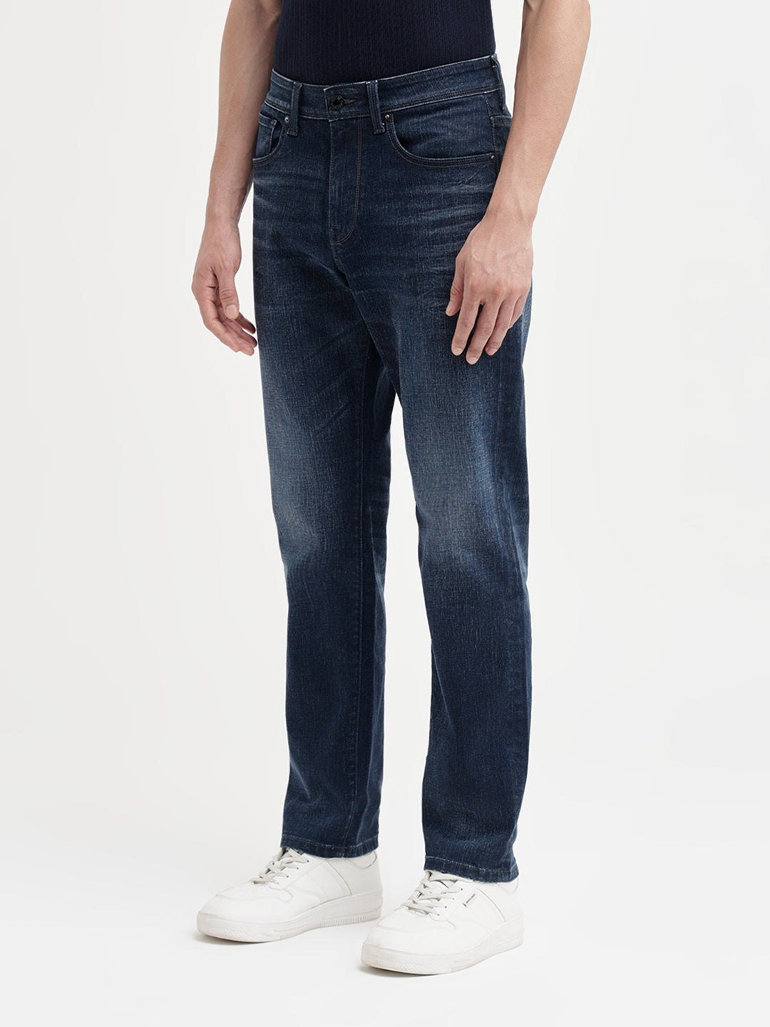 Dark Blue Washed Straight Fit Jeans